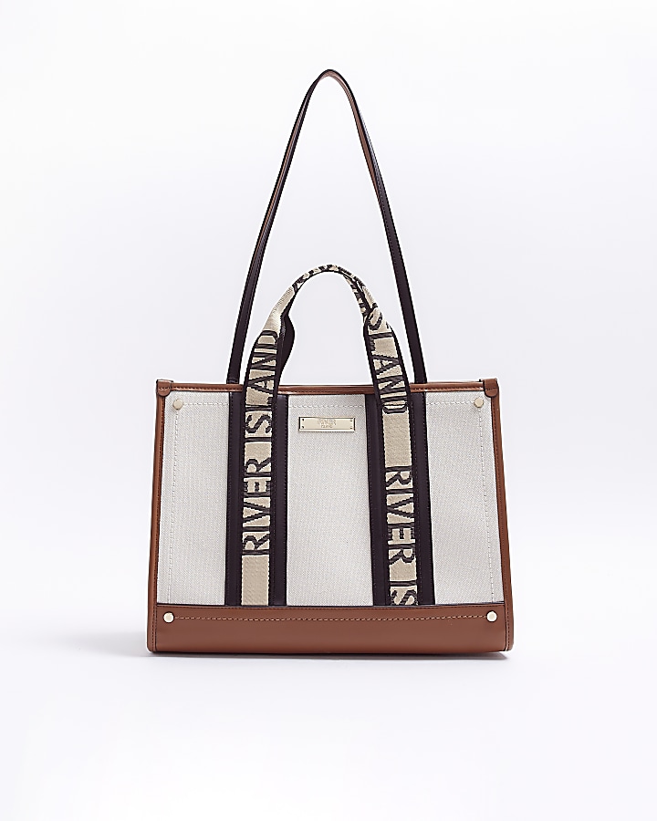 Beige canvas RI shopper bag