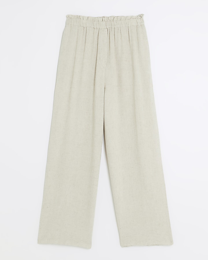 Stone wide leg trousers with linen