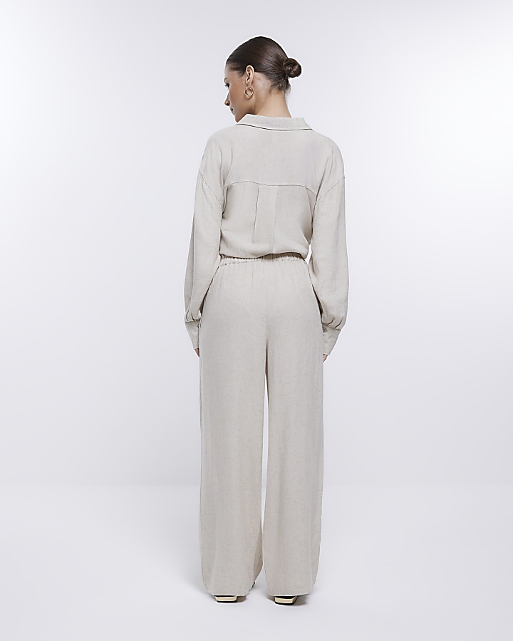 Stone wide leg trousers with linen