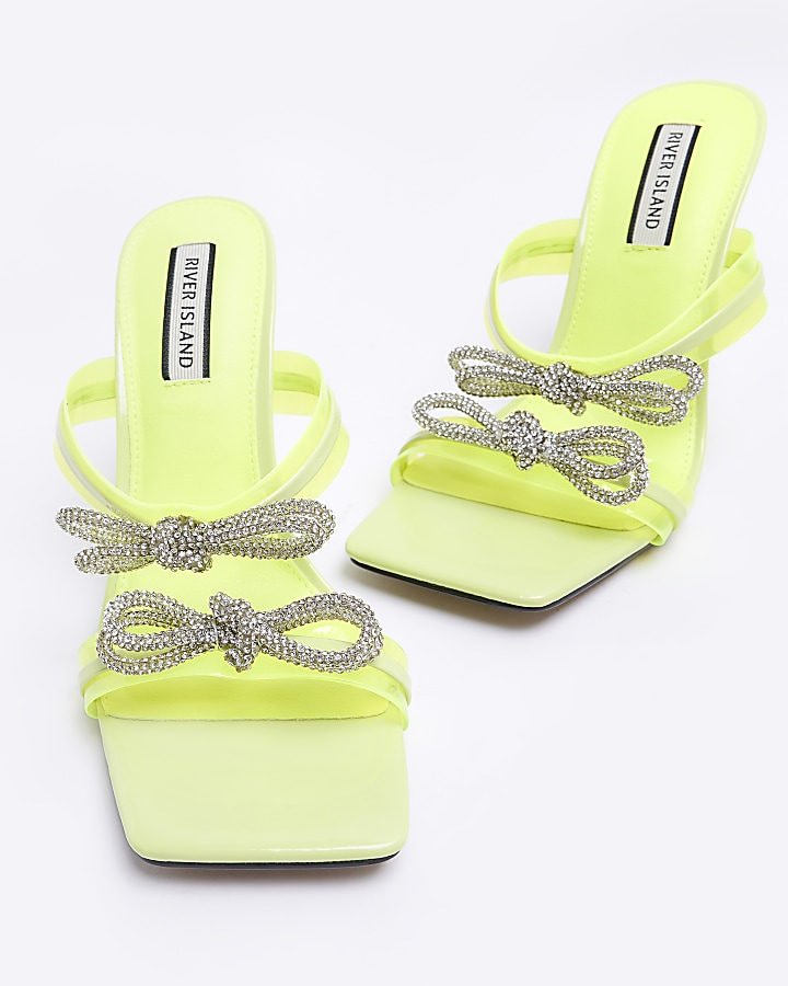 Yellow wide fit bow detail heeled mules