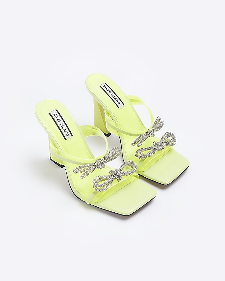 Yellow wide fit bow detail heeled mules