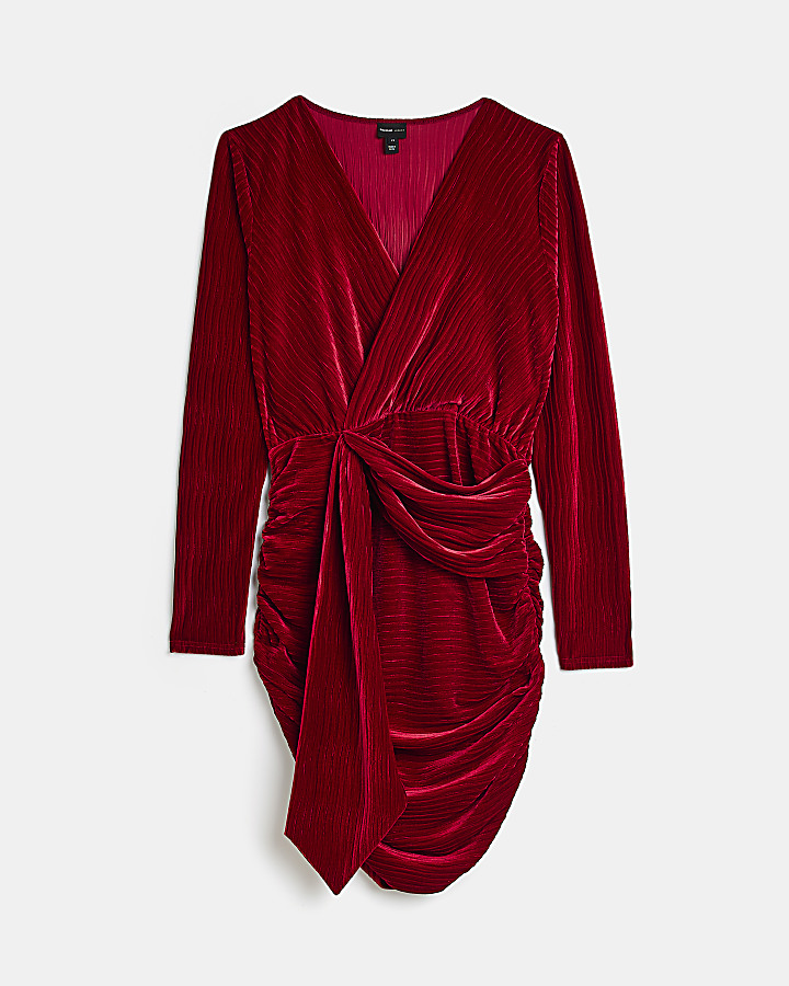 Red velvet wrap bodycon mini dress