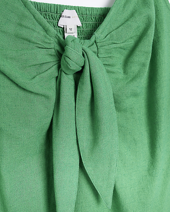 Green linen bow cami top