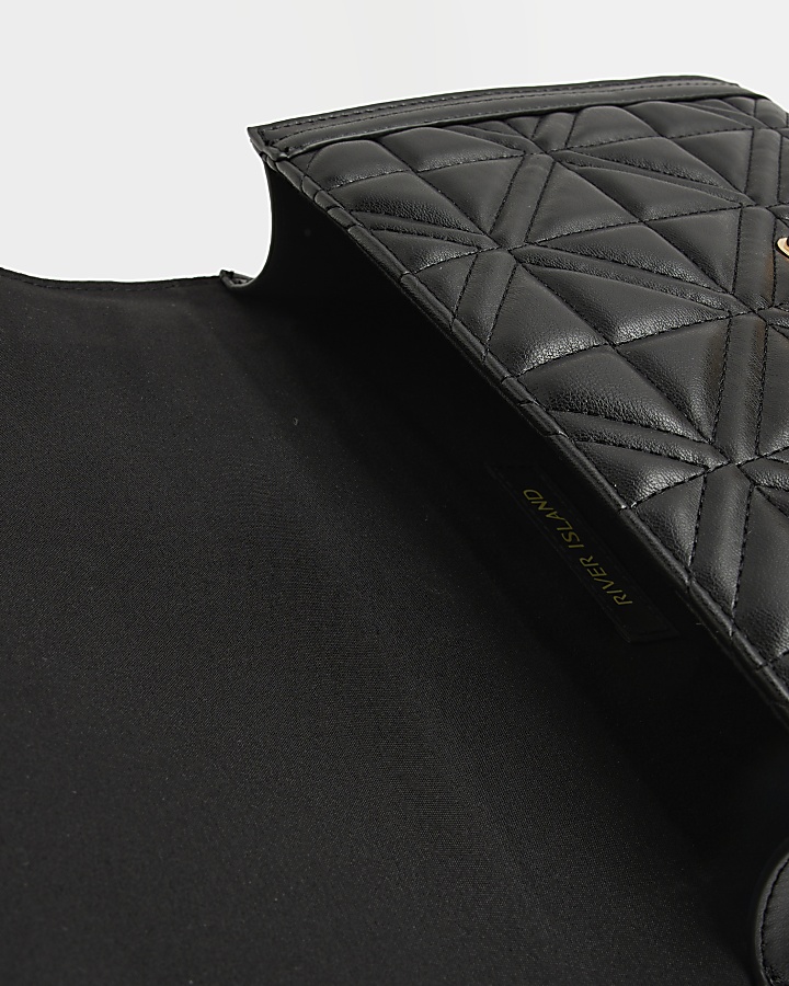Black embossed chain strap shoulder bag
