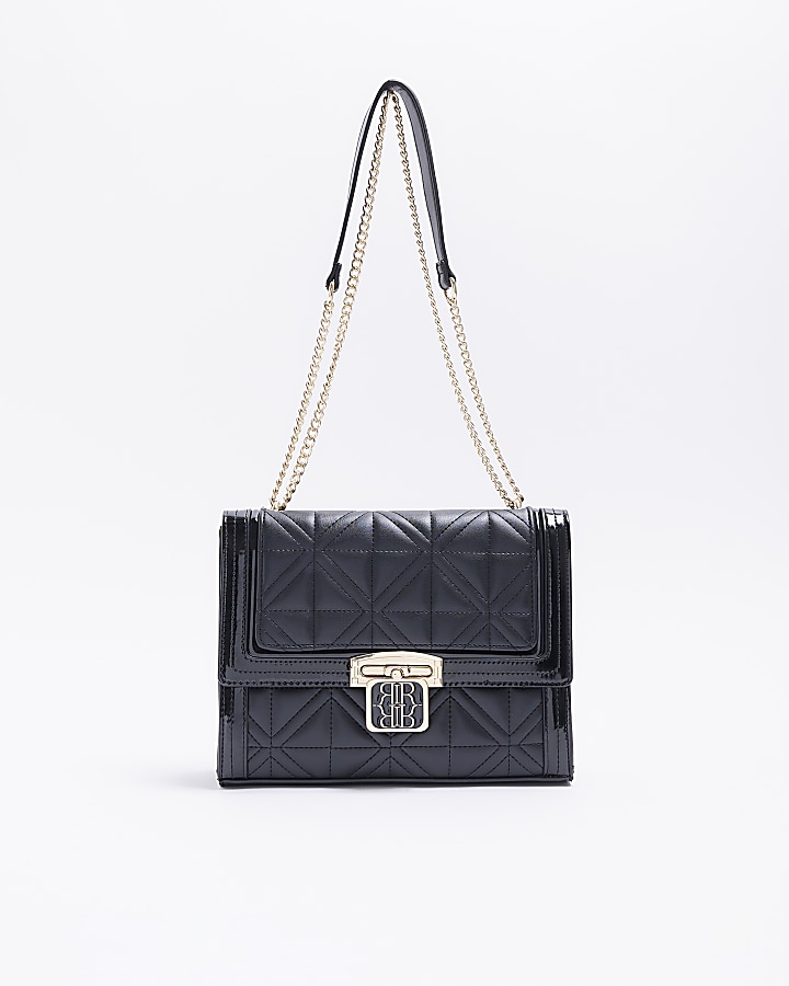 Black embossed chain strap shoulder bag