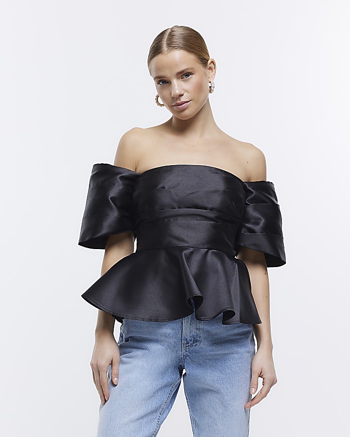 Black bardot peplum store top