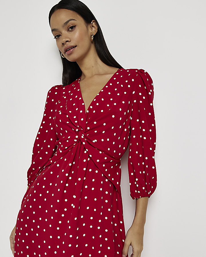 Red spot long sleeve mini dress | River Island