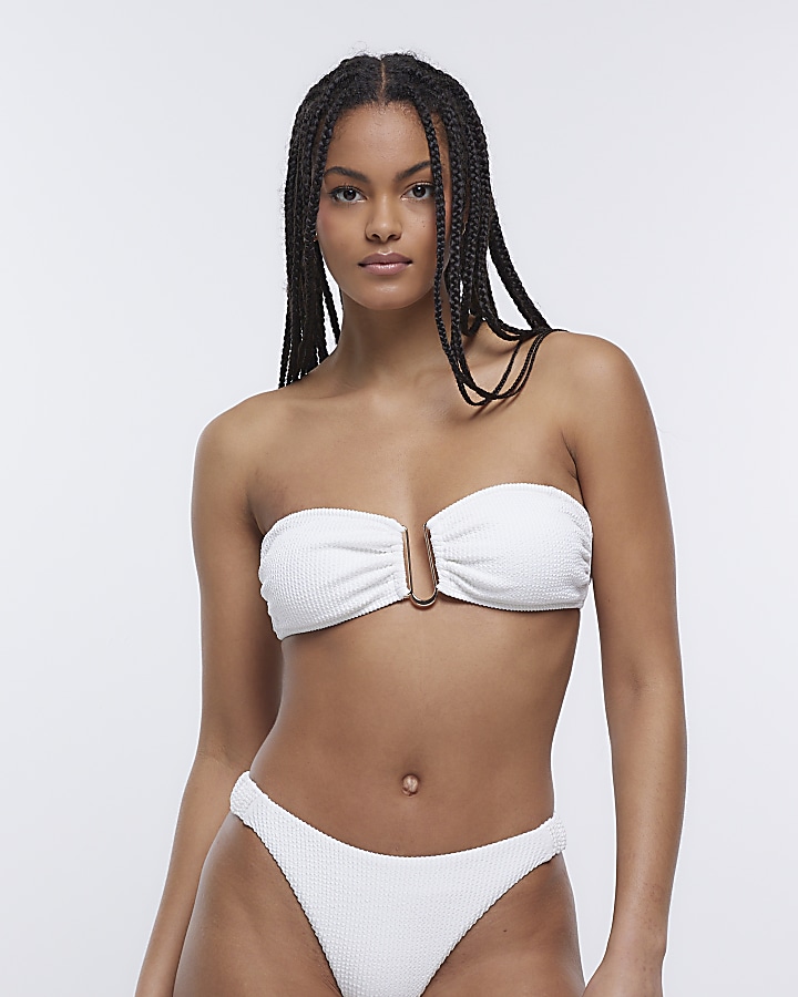 White textured bandeau bikini top