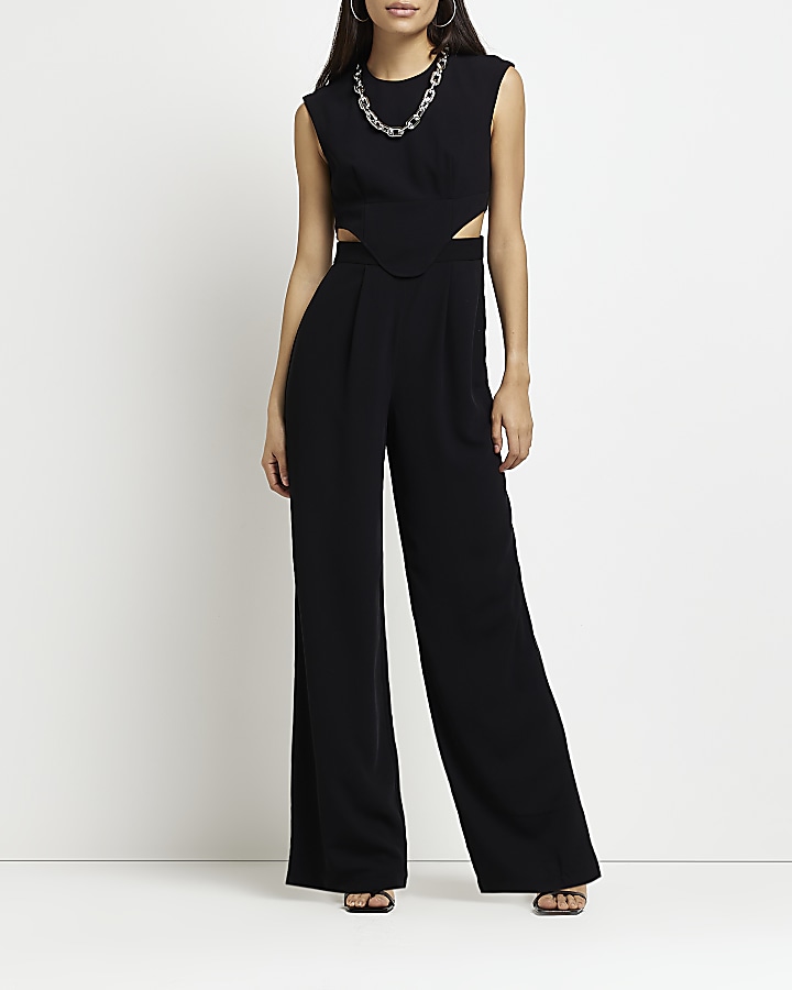 Black Cut Out Wide Leg Jumpsuit