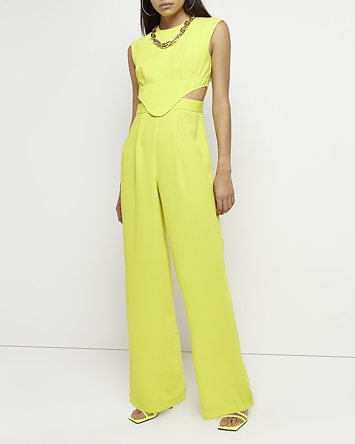 Lime Cut Out Wide Leg Jumpsuit River Island