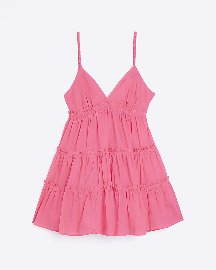 Pink frill tiered beach cami mini dress
