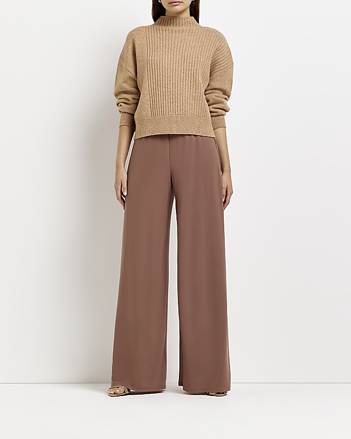 Brown wide leg palazzo trousers | River Island