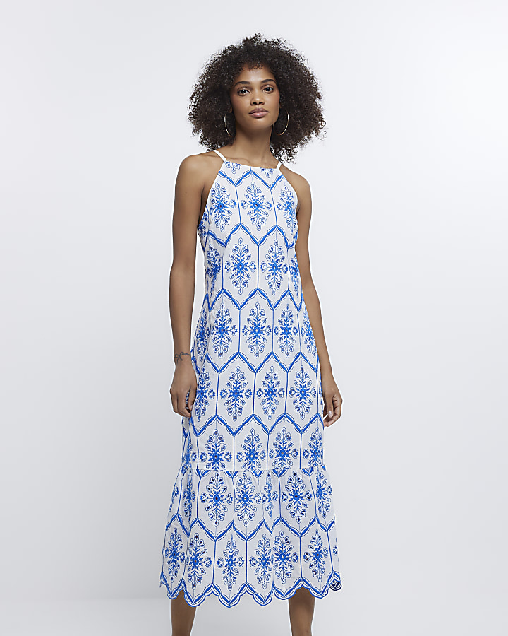 Blue Print Cami Midi Dress