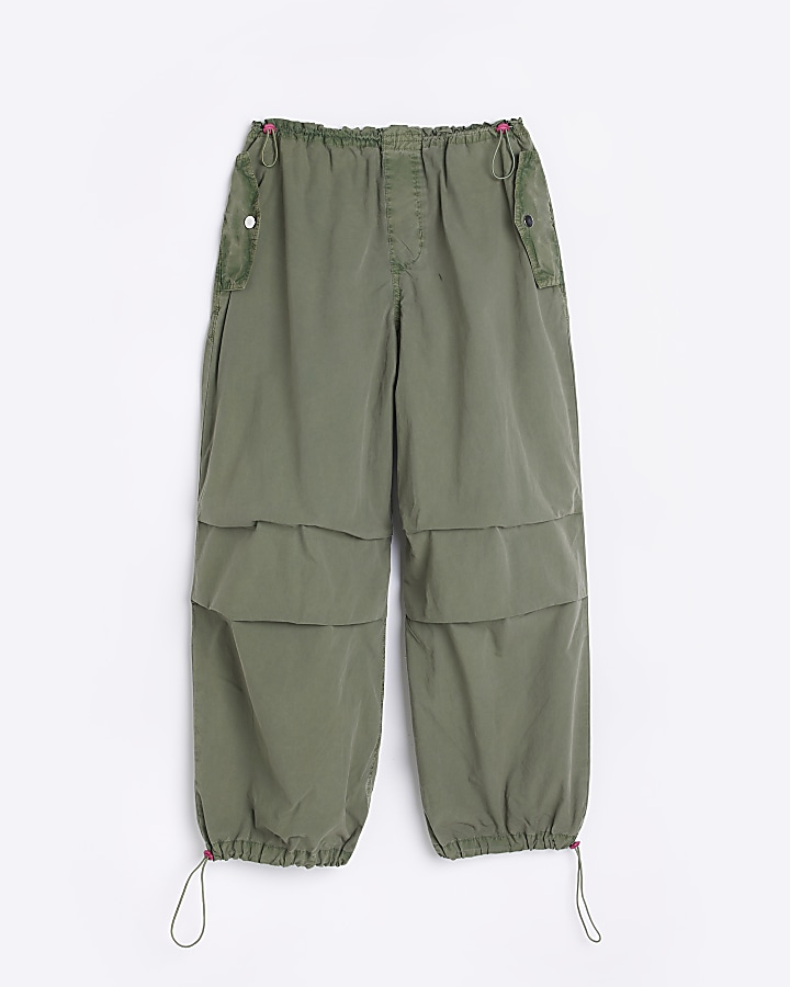 Khaki low rise parachute trousers | River Island