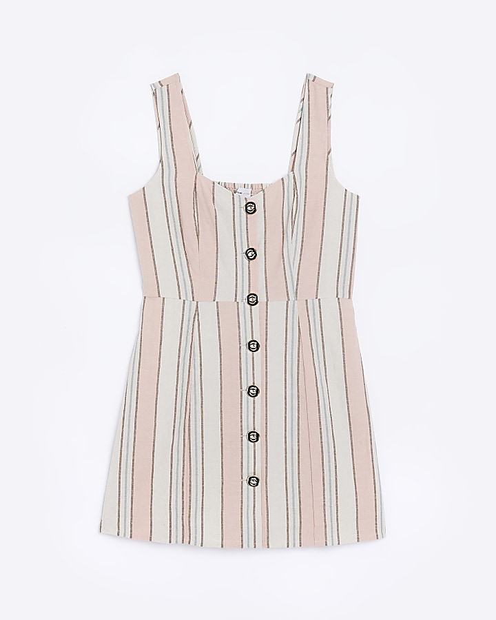 Pink Linen Stripe Button Mini Dress
