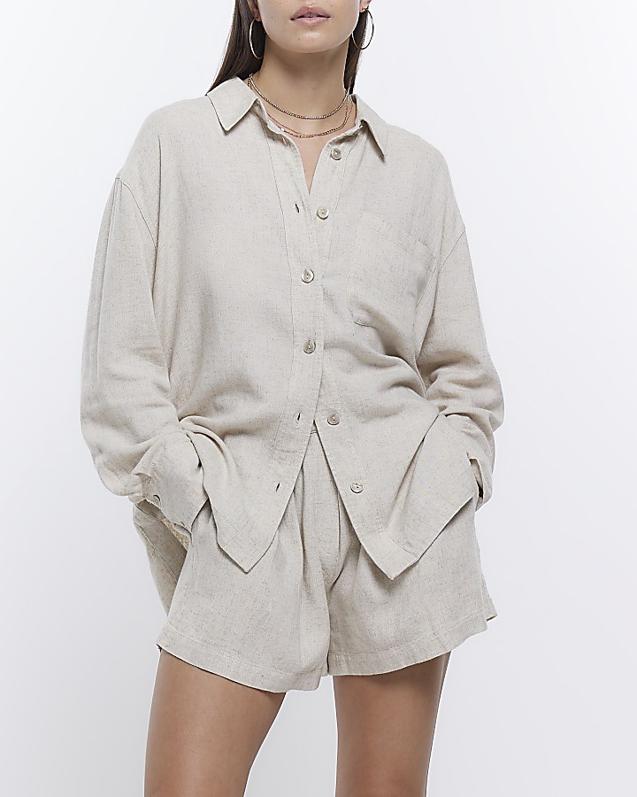 Stone oversized shirt with linen