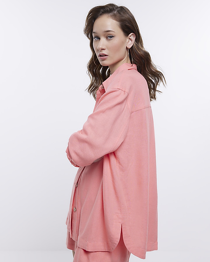 Pink oversized shirt with linen