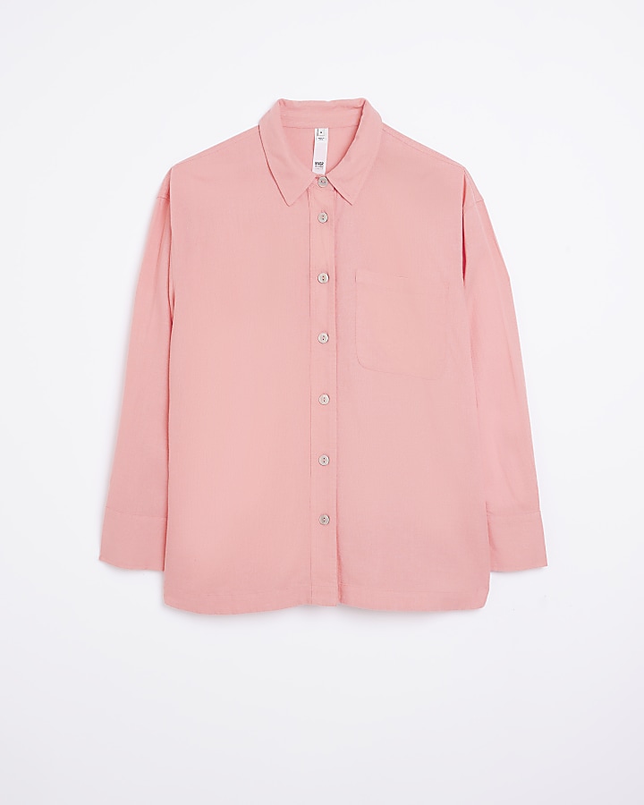 Pink oversized shirt with linen | River Island