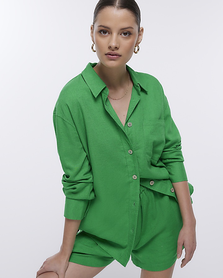 Green oversized shirt with linen