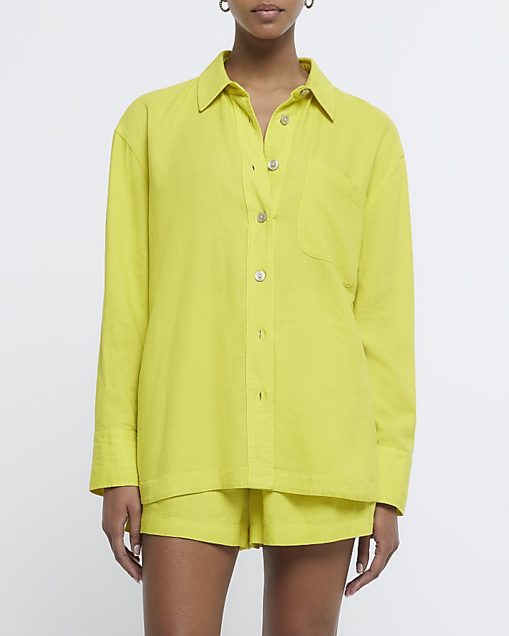 Yellow oversized shirt with linen