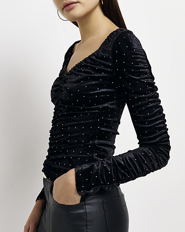 Long sleeve clearance black evening top