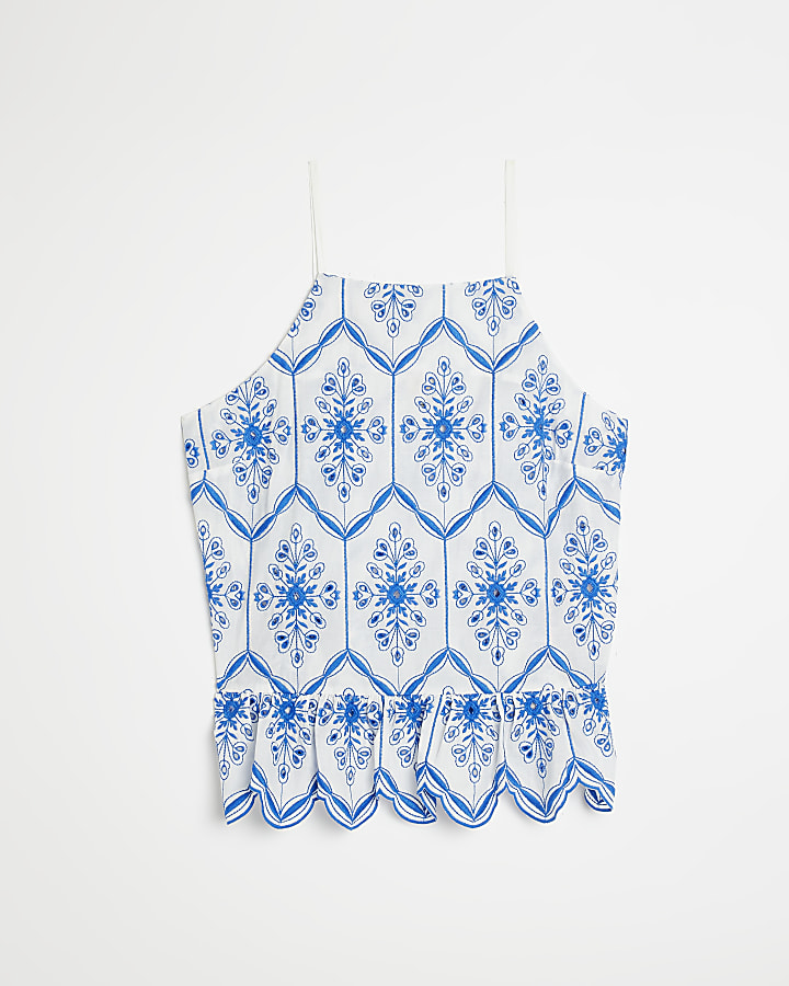 White print broderie cami top