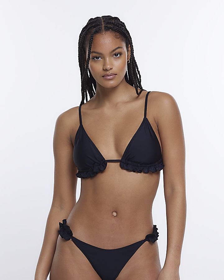 Black Frill Triangle Bikini Top