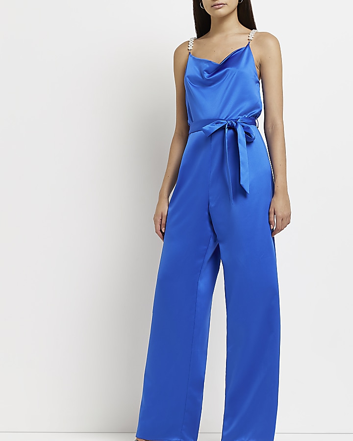 Satin 2024 blue jumpsuit