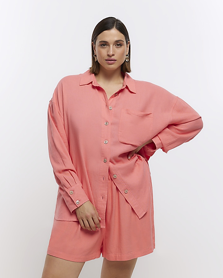 Plus pink oversized shirt with linen