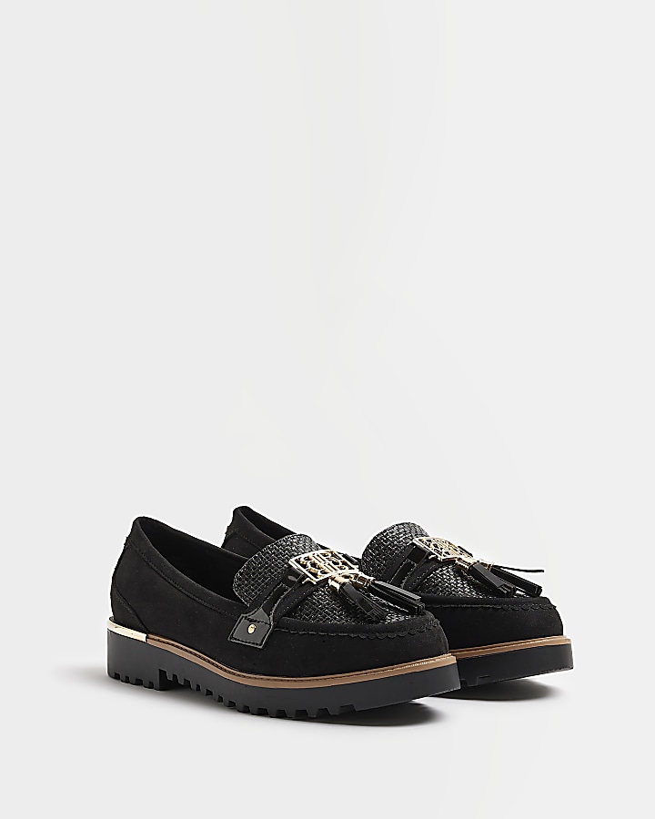 Black wide fit tassel detail loafers