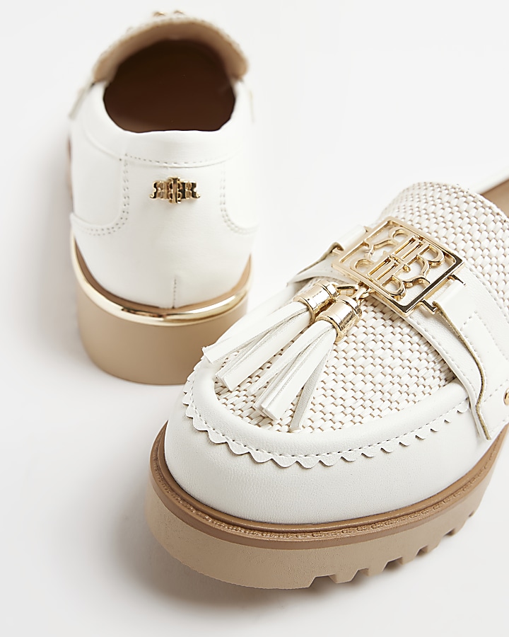Cream wide fit tassel detail loafers