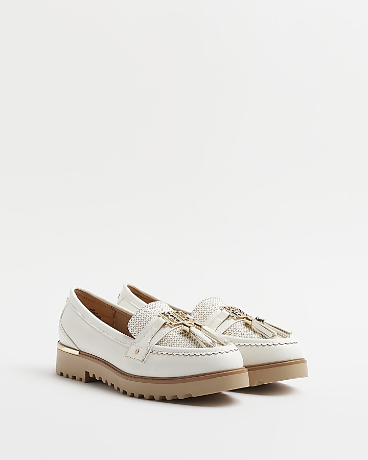 Cream wide fit tassel detail loafers