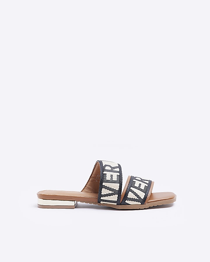 Beige RI monogram sliders