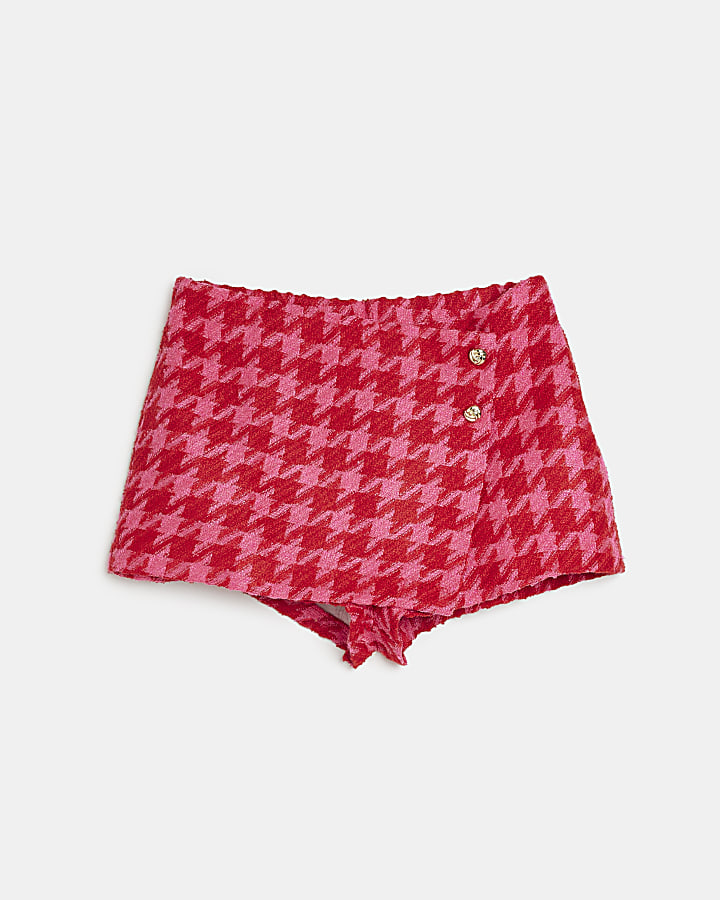 Plus pink boucle dogtooth wrap skort River Island