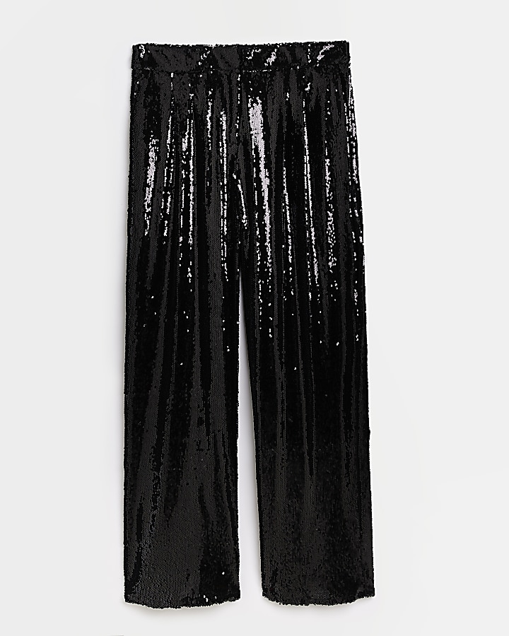 Plus black sequin flared trousers
