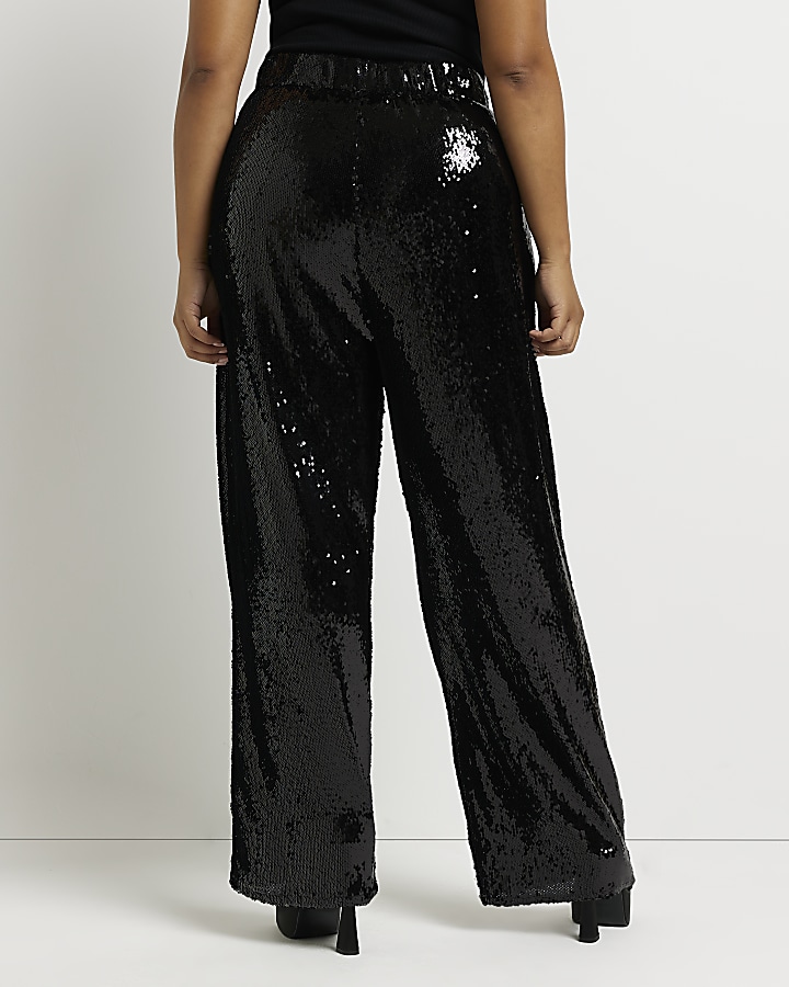 Plus black sequin flared trousers | River Island