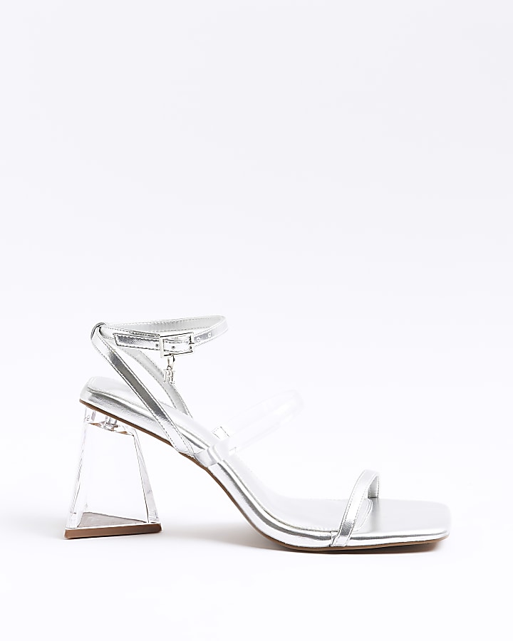 Silver perspex heeled sandals
