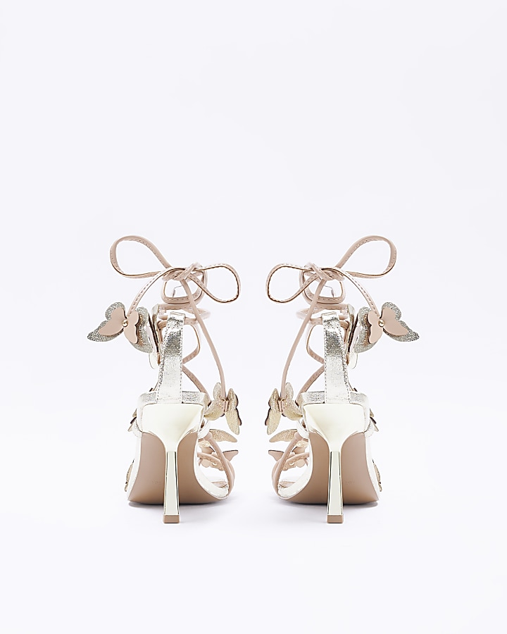 Gold 3D Butterfly Strappy Heeled sandals