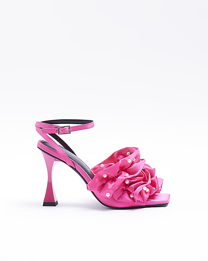 Pink Ruffle Pearl Heeled Sandal