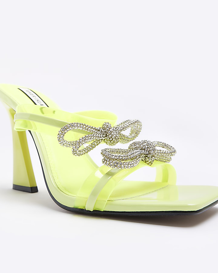 Yellow bow detail heeled mules