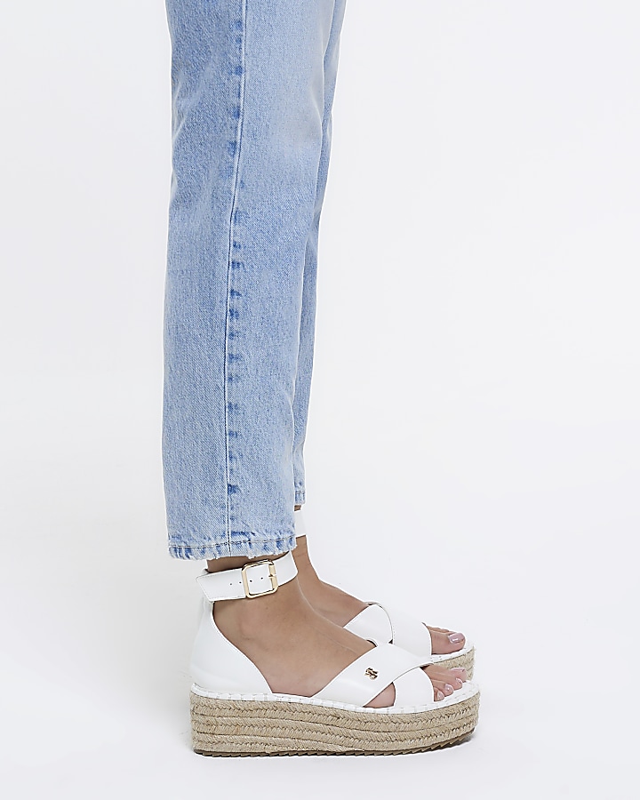White double strap flatform espadrilles River Island