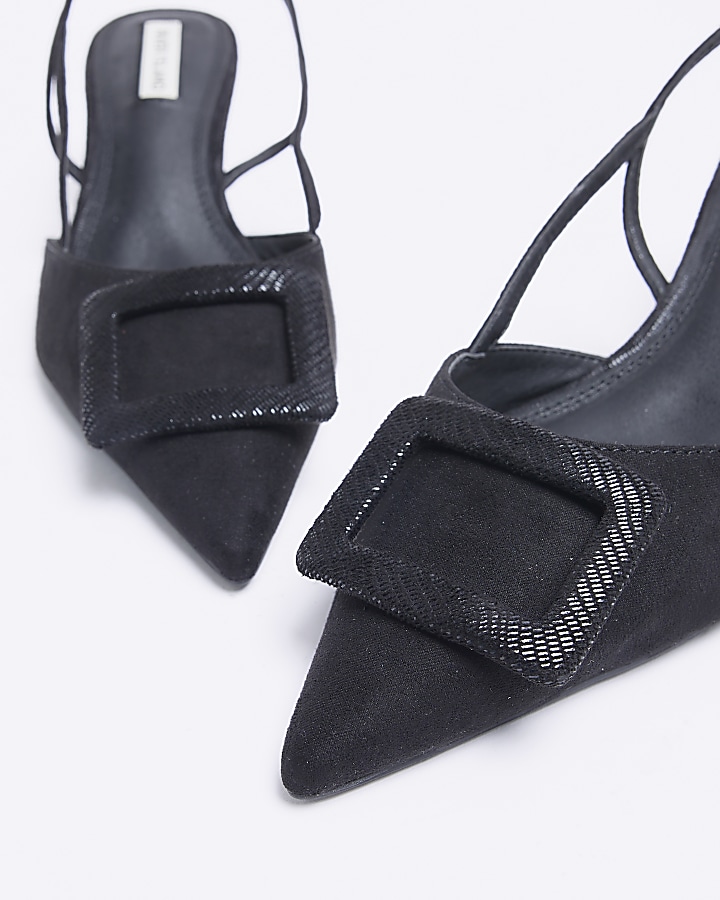 Black kitten heeled court shoes