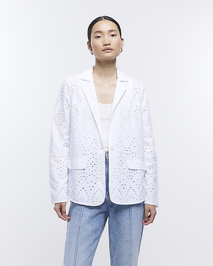 White Broderie Blazer