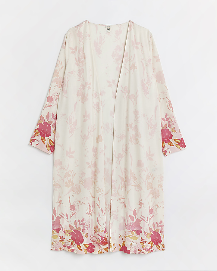 Pink Floral Print Kimono