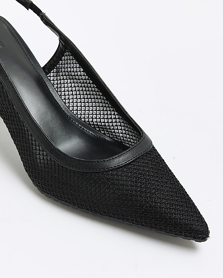 Black mesh sling back court heels
