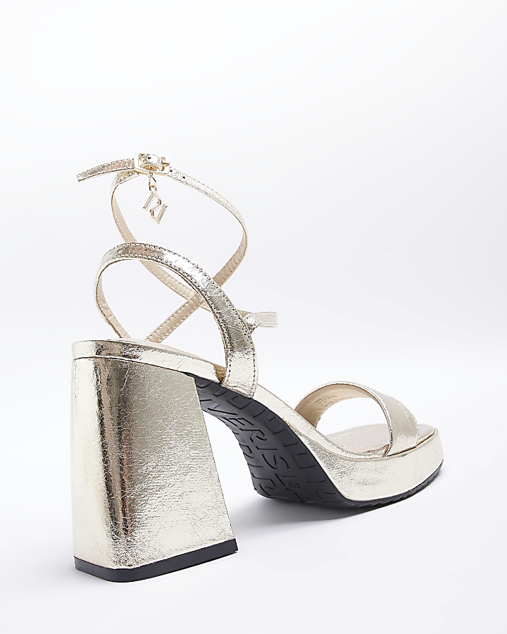 Gold metallic platform heeled sandals | River Island