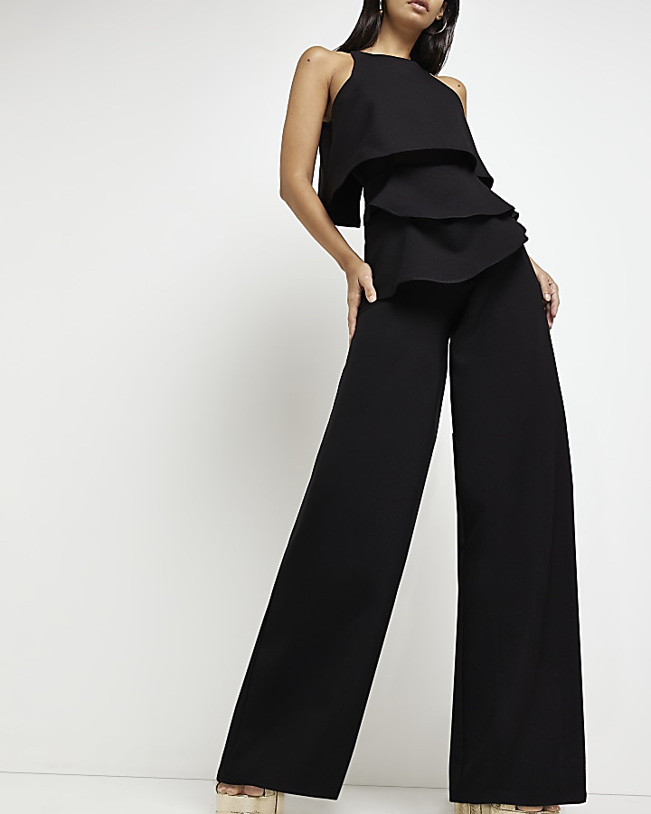 Black layered sleeveless jumpsuit