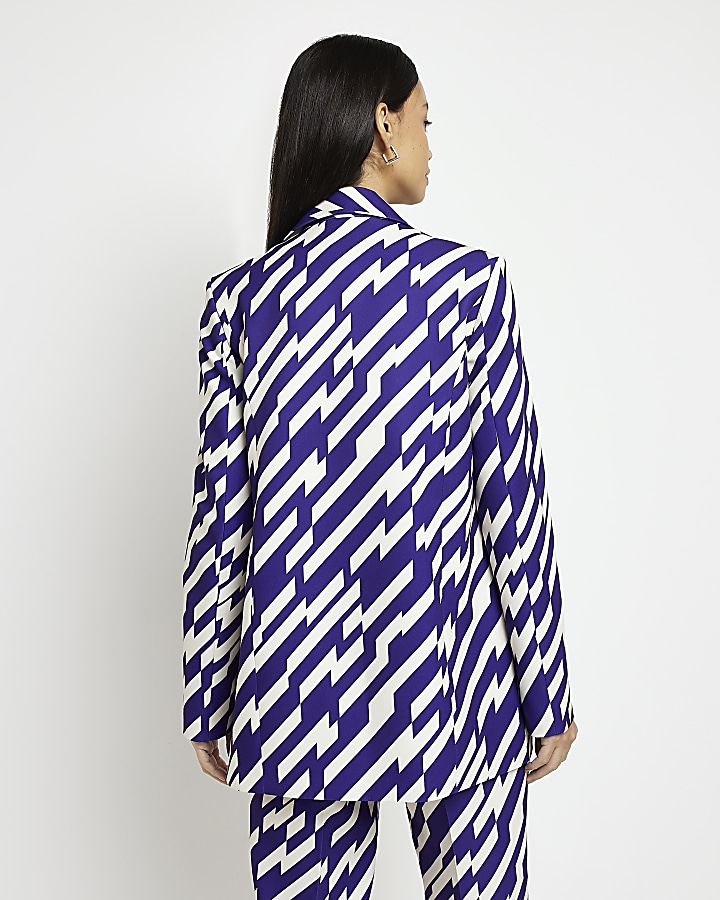 Purple printed structured blazer