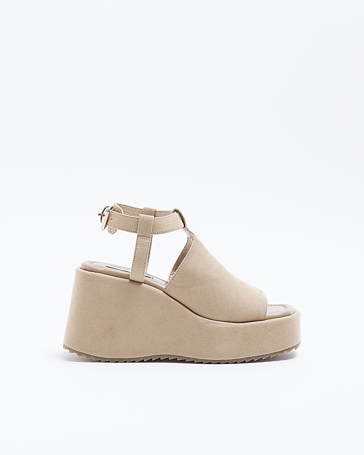 Beige open toe wedge sandals