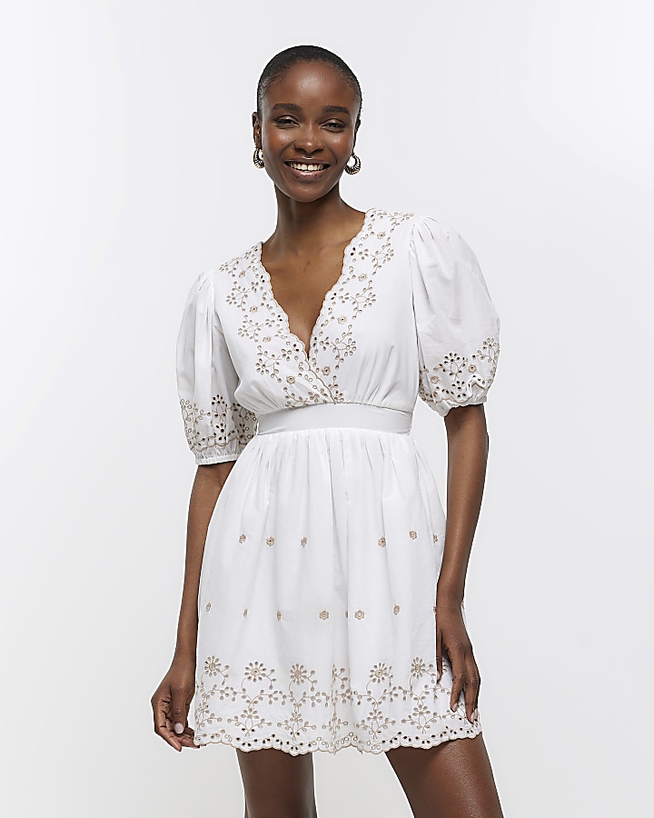 White broderie best sale wrap dress